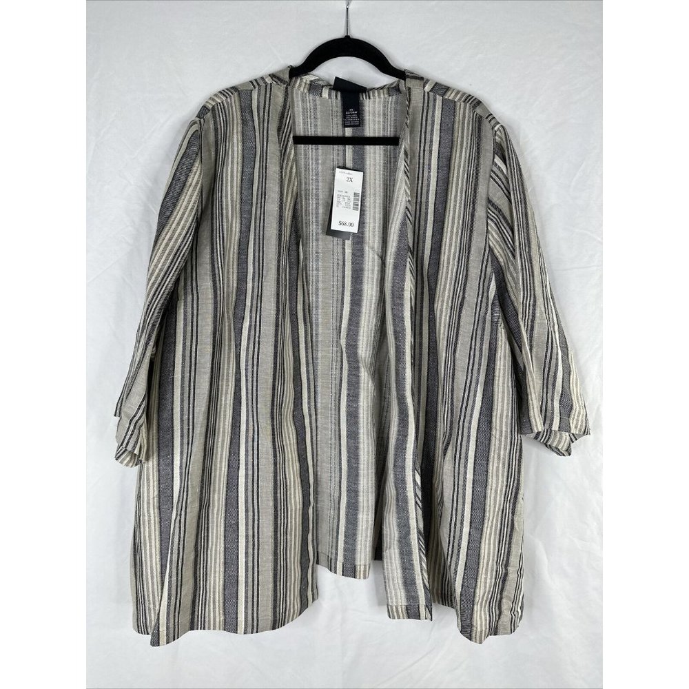 Maggie Barnes Vertical Striped Cardigan - Black, Gray, Cream